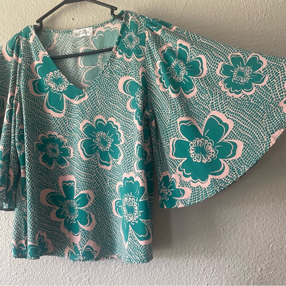Floral Teal and Pink Women's Blouse
